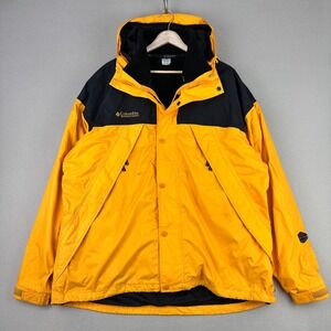 Vintage 90s Columbia 3-in-1 Jacket Mens XL Yellow Hooded Ski Coat Fleece USA